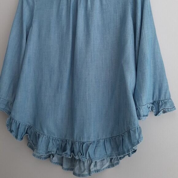 GAP Relaxed Fit Ruffle Blouse Top Chambray Blue Sz XS - Picture 6 of 11
